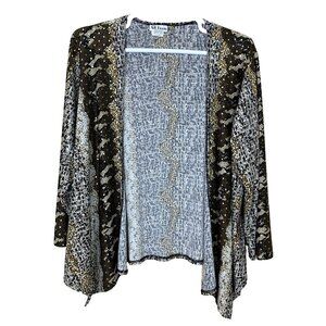 All Hours Womens XXL Cardigan Open Black Gold Stretch Knit Slinky Mobwife Edgy